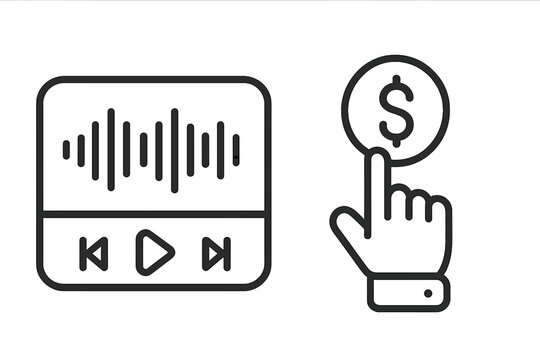 Digital audio streaming service paywall and content monetization icons
