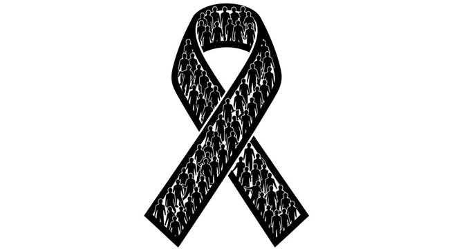A black ribbon, often symbolizing mourning, remembrance, or solidarity, against a plain white background.