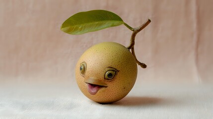 Funny longan fruit with a face creative food art quirky and humorous concept for healthy eating and childrens nutrition