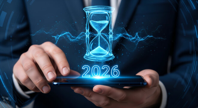 Hourglass and 2026 Numeric Display on Phone