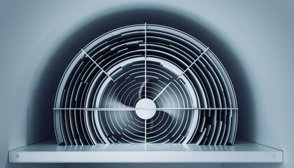 Cooling fan in motion for ventilation, a modern climate control system ensuring fresh air, air conditioning, technology innovation for industrial use