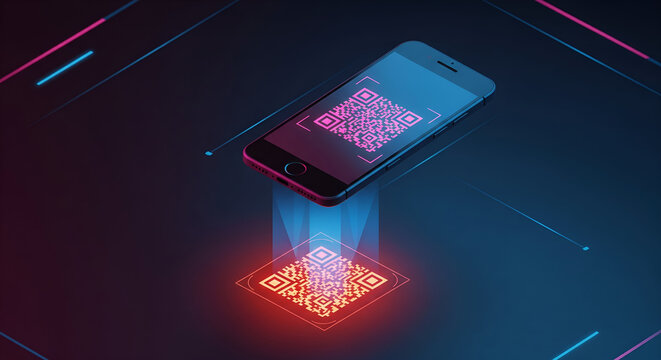 Smartphone Scanning Qr Code with Digital Glow
