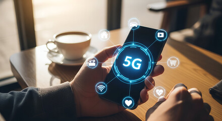 5g Smartphone Connecting Various Digital Services