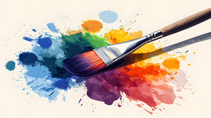 Vibrant Strokes of Creativity: A paint brush poised over a canvas erupts in a riot of color, splashing brilliant hues across the surface in a celebration of artistic expression.