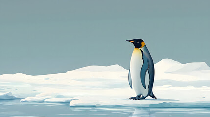 Obraz premium Majestic Penguin on Ice: A regal penguin surveys its icy domain, standing tall on a frozen expanse, embodying the spirit of arctic wilderness.