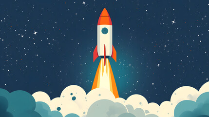 Soaring Ambition: A rocket blasts off into the starry expanse, symbolizing innovation, exploration, and the pursuit of dreams.