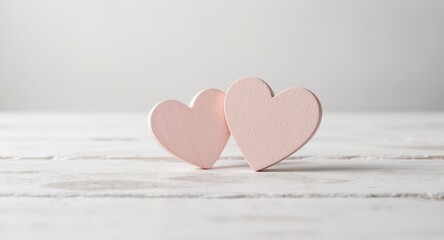 Pink Wooden Hearts on White Surface Romantic Love Symbol in Minimalist Style