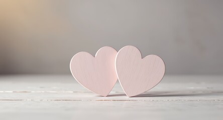 Pink Wooden Heart Shapes on White Surface in Soft Light for Romantic or Love Theme
