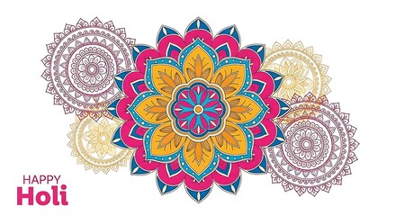 Celebrate Happy Holi with this vibrant mandala design, perfect for festive greetings, cultural events, and joyful spring celebrations, full of color and tradition