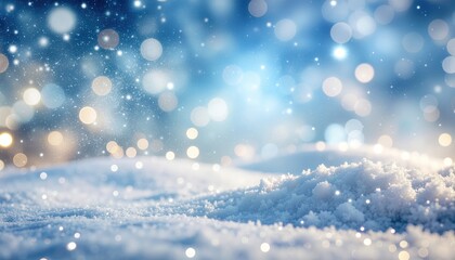 Naklejka premium Snowy winter wonderland outdoor landscape scenic photography serene environment close-up view capturing the beauty of nature's cold season with sparkling snowflakes and bokeh lights