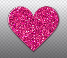 Vector illustration. Pink glitter confetti heart shape on a transparent background.