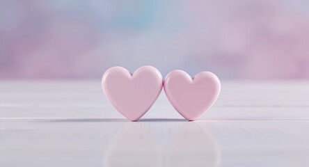 Pink Heart Shapes on White Wooden Surface in Soft Pastel Background
