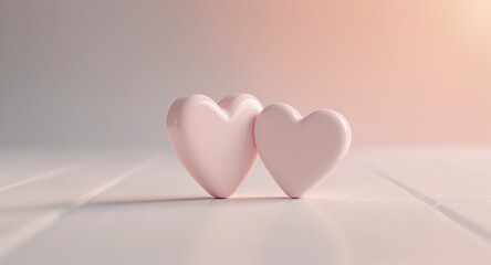 Pink Heart Shapes on White Surface Romantic Love Symbol in Soft Pastel Colors