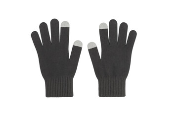 Obraz premium Black touchscreen gloves providing warmth and connectivity during winter, enabling device use in cold weather, transparent background