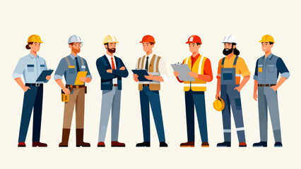 A collection of professional figures such as engineers, maintenance technicians and repairmen, with cartoon hand-drawn vector illustrations