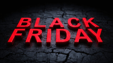 Red "Black Friday" text on a cracked black background. Bold letters suggest an urgent promotion with depth on a dark textured surface.