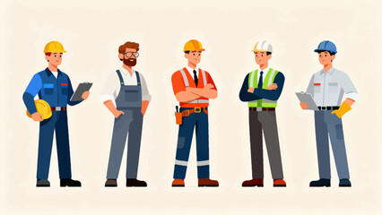 A collection of professional figures such as engineers, maintenance technicians and repairmen, with cartoon hand-drawn vector illustrations © Canis