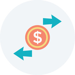 Dollar Coin With Incoming And Outgoing Arrows Indicating Financial Exchange And Transactions On A Clean Light Blue Background With A Subtle Circular Border