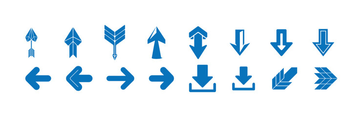 Blue Arrow Icon Set, Clean Minimal Directional Vector Graphics for UI, Apps and Infographics