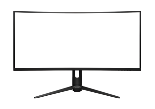 Curved computer monitor with black screen and modern stand isolated on a transparent background curved screen - Powered by Adobe