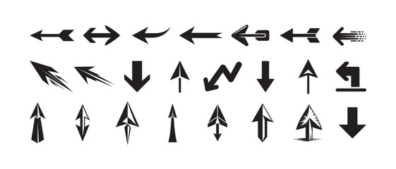 Modern Arrow Symbol Set , Clean Black Directional Vector Icons for Navigation
