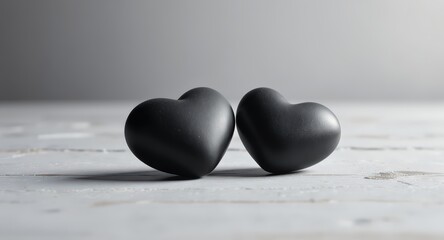 Black Heart Stones on White Wooden Surface Minimalist Romantic Decor