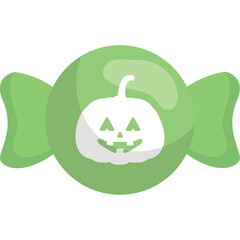 Green Halloween Candy With Pumpkin Face Illustration On Transparent Background