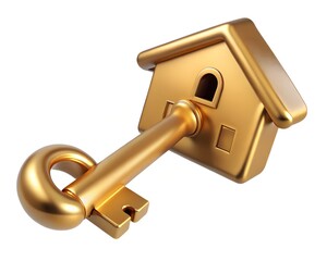 Golden house key symbolizing home ownership and real estate investment success