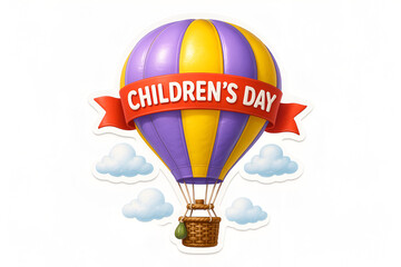 Childrens day hot air balloon design purple ribbon banner happy holiday celebration event graphic