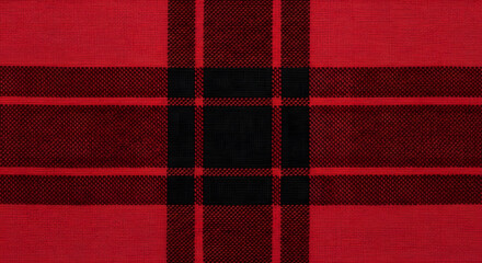 Classic vibrant red and deep black checkered fabric texture, showcasing a traditional tartan pattern ideal for backgrounds, textiles, and decorative design elements with a timeless appeal