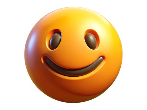 A cheerful bright orange emoji face with a wide smile and happy eyes rendered in 3d