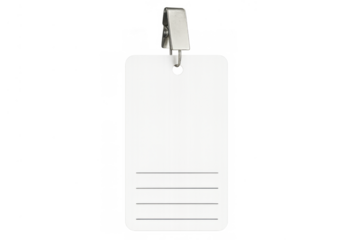 Blank id card or name tag with metal clip, providing space for personal identification information, isolated on transparent background