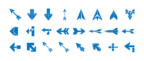 Modern Blue Arrow Icon Set, Directional Symbols Collection for UI/UX & Graphic Design