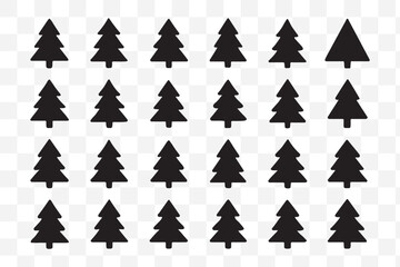 Obraz premium Pine trees collection. Conifer tree silhouettes on the white background Collection. Bundle of trees.