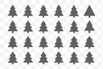 Obraz premium Pine trees collection. Conifer tree silhouettes on the white background Collection. Bundle of trees.
