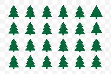 Obraz premium Pine trees collection. Conifer tree silhouettes on the white background Collection. Bundle of trees.