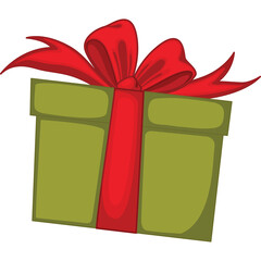 Green Gift Box With Red Ribbon And Bow Isolated On Transparent Background