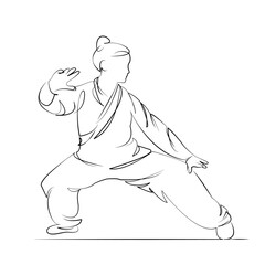 One continuous line drawing on white isolated background. Minimalism linear illustration. balance, energy, fitness, qigong, meditation, practice, wellness, health, exercise, woman