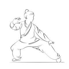 One continuous line drawing on white isolated background. Minimalism linear illustration. balance, energy, fitness, qigong, meditation, practice, wellness, health, exercise, woman