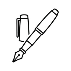 Fountain pen line art icon with detached cap, symbolizing writing, education and professional communication.