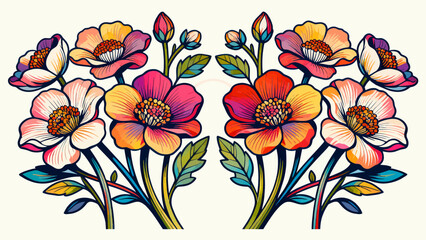 A collection of various flowers, with cartoon hand-drawn vector illustrations