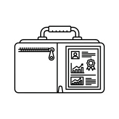 Business briefcase icon with document, profile, financial charts, and award badge for career achievement