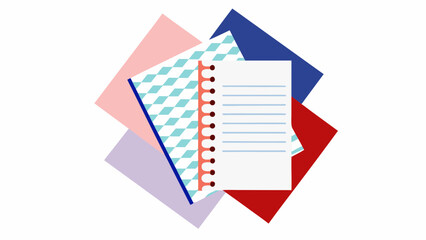 Abstract composition of a spiral notebook with lined paper and colorful geometric shapes creating a dynamic and modern design