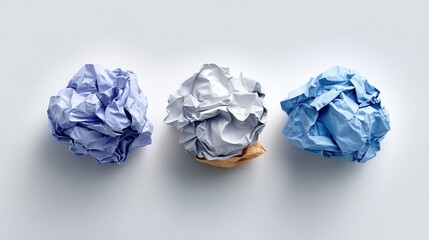 A minimalist arrangement of crumpled paper balls in various colors, showcasing texture and shape against a light background.
