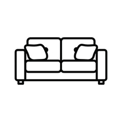Sofa icon outline. two-seater couch with cushions, minimalist line art style for home furniture design graphic