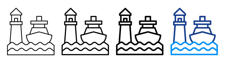 Obraz premium Harbor Icon Different Style Outline Collection Set