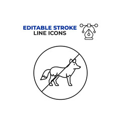 No fox allowed or prohibited pest editable stroke icon.