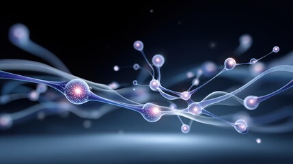A digital illustration of interconnected particles and waves, depicting a vibrant and dynamic representation of scientific concepts related to molecular structures.