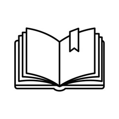 Open book with bookmark outline icon, representing knowledge, education, reading, learning, and literature concept.