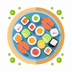 Colorful FlatDesign Sushi Platter with Various Ingredients.